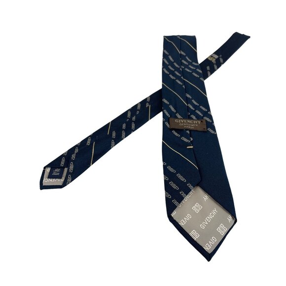 Vintage Givenchy Gentlemen's Navy Silk Tie With ASP Logo Corporate 56.5" x 3" - Picture 2 of 6